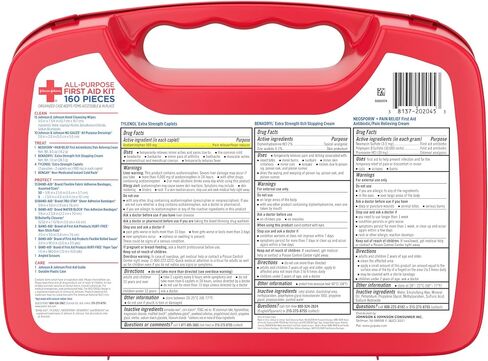 BAND-AID Brand All-Purpose Portable Compact First Aid Kit, 160 Piece | Emergency Wound Care Essentials with Adhesive Bandages, Gauze & Pain Relief for Home, Car, Dorm, Camping, Cruise & Travel in Kuwait