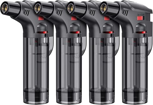 Torch Lighters, 4 Pack, Butane Refillable Jet Flame Torch Lighter, Windproof, Safe, Multi Utility Lighter for Candles, Fireplaces, Campfires, Grill (Without Butane) (Black/Red/Blue/Green) in Saudi Arabia