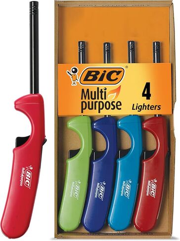 BIC Multi-Purpose Classic Edition Lighters, 4-Count, Utility Lighter | Long Durable Metal Wand, Great for Grills, Fireplaces, And Candles, Child-Resistant Safety Feature, Utility Lighter in Kuwait