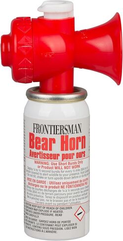 SABRE Frontiersman Bear Horn, 130dB Audible Up to 0.5 Miles, Nonflammable & Eco-Friendly, On/Off Lock Prevents False Alarms, 60 ¼-Second Blasts, Bear Spray Companion, Designed & Assembled in USA in Kuwait