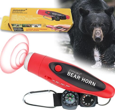 JIUSAIRUI 120dB Electronic Air Horn with Compass & Thermometer- Bear Horn to Scare Bears - Self Defense for Hiking in Saudi Arabia