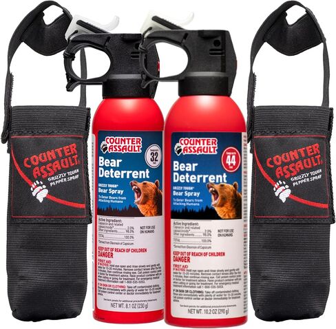 Counter Assault Bear Spray Combo, 8.1 oz & 10.2 oz, 2 Holsters | Combo Pack Pairs a 32-Foot, 7-Second 8.1 oz Canister with a 44-Foot, 10-Second 10.2 oz Canister & Two Holsters in Saudi Arabia