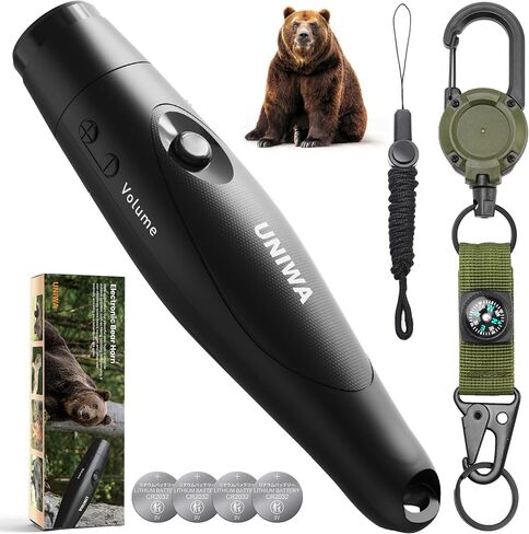 UNIWA Bear Horn - 125± dB Loud Safety Alarm with Compass & Retractable Hook, Compact & Lightweight One-Button Operation for Camping, Hiking, Hunting; Essential for Outdoor Enthusiasts in Saudi Arabia