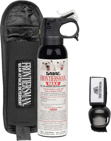 Sabre Frontiersman MAX Bear Spray & Mountain Lion Deterrent, Holster, Bell Kit – 40‑Foot Range, Max Strength 2% Major Capsaicinoids, EPA‑Registered, Self Defense for Hiking, Camping & Hunting, 7.9 oz in Kuwait