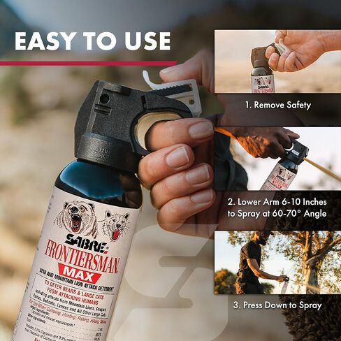 Sabre Frontiersman MAX Bear Spray & Mountain Lion Deterrent, Holster, Bell Kit – 40‑Foot Range, Max Strength 2% Major Capsaicinoids, EPA‑Registered, Self Defense for Hiking, Camping & Hunting, 7.9 oz in Kuwait