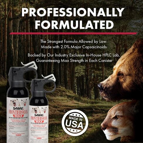 Sabre Frontiersman MAX Bear Spray & Mountain Lion Deterrent, Holster, Bell Kit – 40‑Foot Range, Max Strength 2% Major Capsaicinoids, EPA‑Registered, Self Defense for Hiking, Camping & Hunting, 7.9 oz in Kuwait
