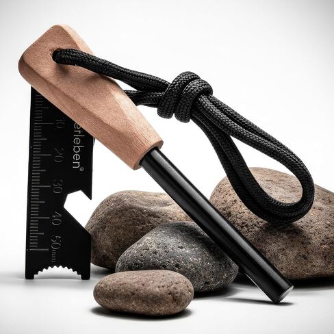 überleben | Zünden Original Ferro Rod Fire Starter Survival Tool – Up to 15,000 Strikes, 3/8" Fire Steel with Wood Handle, Multi-Tool Striker & Lanyard – Waterproof Camping Essentials in Saudi Arabia