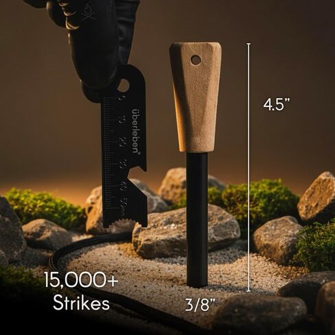 überleben | Zünden Original Ferro Rod Fire Starter Survival Tool – Up to 15,000 Strikes, 3/8" Fire Steel with Wood Handle, Multi-Tool Striker & Lanyard – Waterproof Camping Essentials in Saudi Arabia