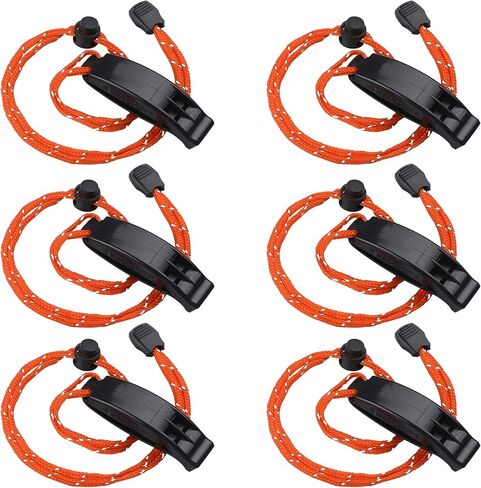 JULBEAR 6PCS Safety Survival Whistles with Adjustable Reflective Lanyard Emergency Plastic Whistle Marine Whistle in Kuwait