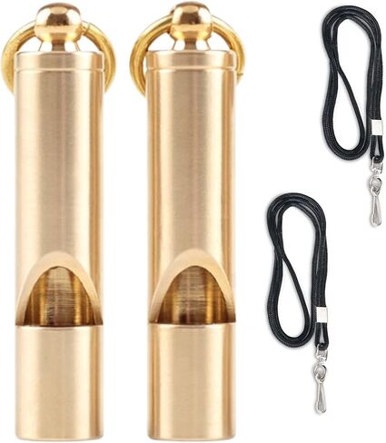 Premium Brass Whistles 125 decimals Set of 2 - Includes 2 Black Lanyard 30 Inches - Loud Survival Whistles - Solid Brass in Saudi Arabia