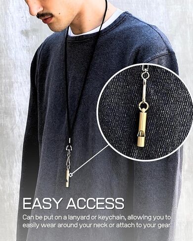 Premium Brass Whistles 125 decimals Set of 2 - Includes 2 Black Lanyard 30 Inches - Loud Survival Whistles - Solid Brass in Saudi Arabia