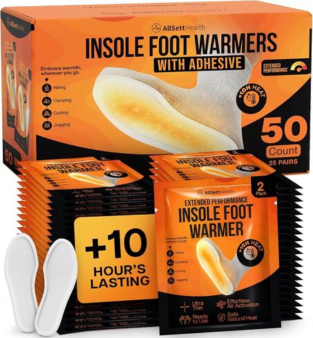 Insole Foot Warmers for Feet – 25 Pairs (50 Warmers) | 10+ Hour Air-Activated Foot Warmers Disposable | TSA Approved Insole Warmers for Boots & Shoes | Thin Adhesive Feet Warmers for Outdoor Use in Saudi Arabia