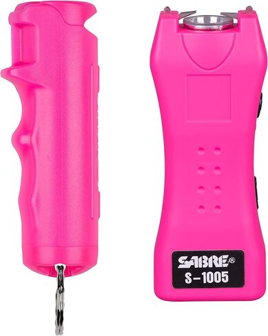 SABRE Pepper Spray & 2‑in‑1 Stun Gun with Flashlight Self Defense Kit – Fast Flip Top 10‑Second Safety Spray with Finger Grip & Keychain – Rechargeable Stun Gun, 1.60 µC Charge, 120‑Lumen LED Light in Kuwait