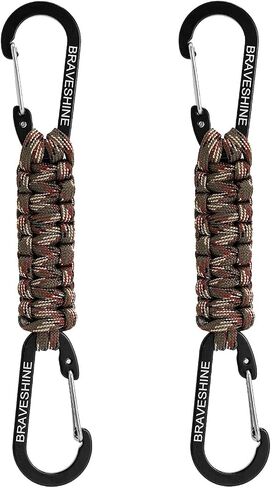 BRAVESHINE Paracord Keychain Carabiner Clip | D Ring Hanger Lanyard Hook | 7.3inch Long | for Stroller, Water Bottle, Key, Backpacks, Men, Women, Luggage, Car Seat Headrest, Fence, Bag Charms in Saudi Arabia