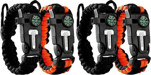 Atomic Bear Paracord Bracelet (2 Pack) - Adjustable - Fire Starter - Loud Whistle - Perfect for Hiking, Camping, Fishing and Hunting - Black & Black+Orange in Saudi Arabia