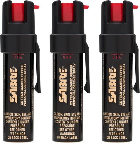 Sabre Compact 3‑in‑1 Pepper Spray, Tear Gas & UV Marking Dye Defense Spray - Maximum Police Strength OC Spray, Up to 16-ft Range, 13 Second Spray Time, Twist Lock Safety with Belt Clip, 0.75 fl oz in Kuwait