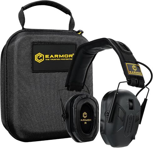 EARMOR Electronic Shooting Ear Protection and Storage Bag, Gel Ear Paded, 30dB SNR Noise Reduction, 4 Omnidirectional Mic, Black in Saudi Arabia