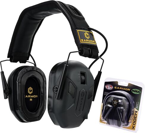 EARMOR Electronic Shooting Ear Protection and Storage Bag, Gel Ear Paded, 30dB SNR Noise Reduction, 4 Omnidirectional Mic, Black in Saudi Arabia