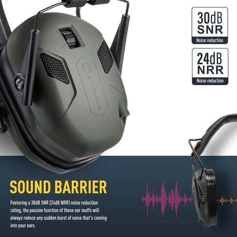 EARMOR Electronic Shooting Ear Protection and Storage Bag, Gel Ear Paded, 30dB SNR Noise Reduction, 4 Omnidirectional Mic, Black in Saudi Arabia