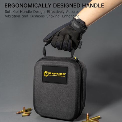 EARMOR Electronic Shooting Ear Protection and Storage Bag, Gel Ear Paded, 30dB SNR Noise Reduction, 4 Omnidirectional Mic, Black in Saudi Arabia
