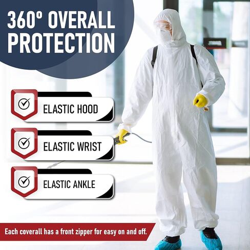 Hazmat Suits Disposable | 10 Pack | Hooded, Heavy Duty, Breathable Disposable Coverall, Painter Suit| 9 Sizes in Saudi Arabia