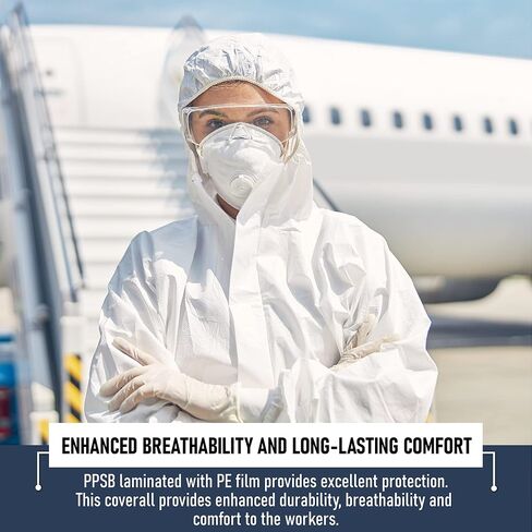 Hazmat Suits Disposable | 10 Pack | Hooded, Heavy Duty, Breathable Disposable Coverall, Painter Suit| 9 Sizes in Saudi Arabia