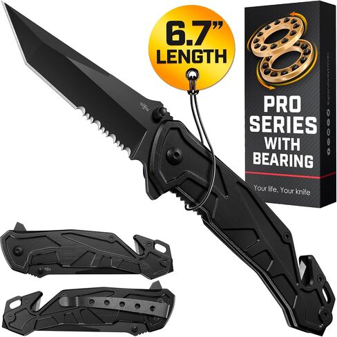 6.7" Compact Legal Pocket Knife with Bearing - 5 in 1 Knife - 2.8" Serrated Tanto Blade - with Glass Breaker & Seatbelt Cutter & Pocket Clip - Small Tactical Folding Knives for Men Women Hunting EDC Work 6620 B in Kuwait
