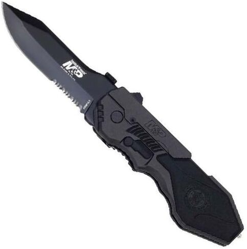 Smith & Wesson SWMP4LS 8.6in S.S. Assisted Folding Knife with 3.6in Serrated Clip Point Blade and Aluminum Handle for Outdoor Tactical Survival and EDC , Black in Kuwait