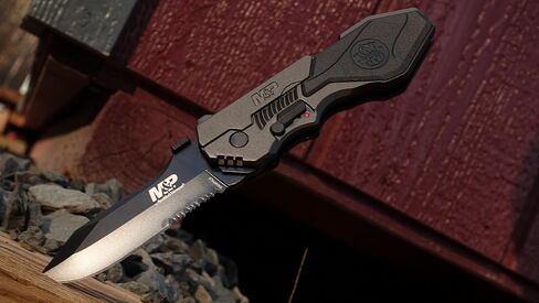 Smith & Wesson SWMP4LS 8.6in S.S. Assisted Folding Knife with 3.6in Serrated Clip Point Blade and Aluminum Handle for Outdoor Tactical Survival and EDC , Black in Kuwait