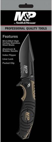 Smith & Wesson M&P SWMP13BS 8.2in High Carbon S.S. Folding Knife with 3.5in Serrated Clip Point Blade and Aluminum Handle for Tactical, Survival and EDC in Kuwait
