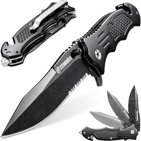 Steinbrucke Tactical Knife Pocket Knife Folding Stainless Steel 8Cr13Mov 3.4'' Blade, with Reversible Clip - Good Gift for Hunting Camping Survival Outdoor and Everyday Carry in Saudi Arabia
