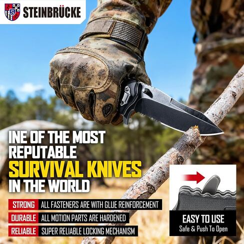 Steinbrucke Tactical Knife Pocket Knife Folding Stainless Steel 8Cr13Mov 3.4'' Blade, with Reversible Clip - Good Gift for Hunting Camping Survival Outdoor and Everyday Carry in Saudi Arabia