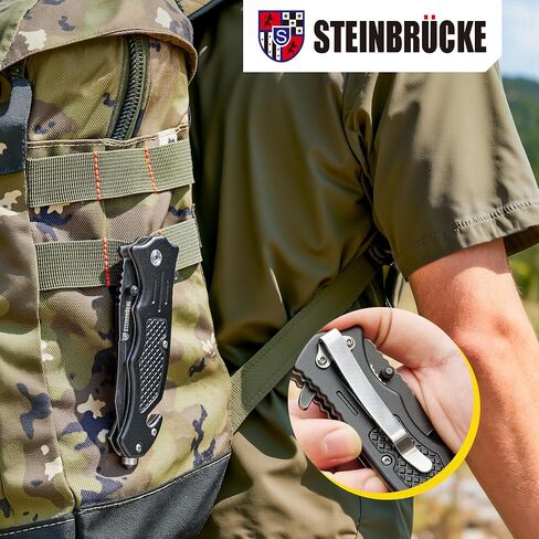 Steinbrucke Tactical Knife Pocket Knife Folding Stainless Steel 8Cr13Mov 3.4'' Blade, with Reversible Clip - Good Gift for Hunting Camping Survival Outdoor and Everyday Carry in Saudi Arabia