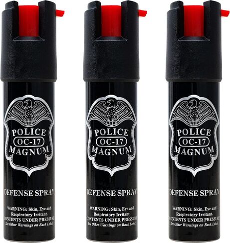 Police Magnum Compact Pepper Spray for Personal Safety - Maximum Heat Strength OC - Small, Discreet Carry Canister - Made in the USA-3 Pack 3/4oz TL in Saudi Arabia