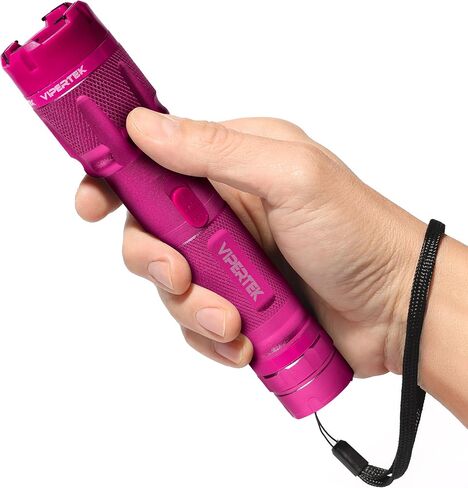 VIPERTEK VTS-T03 Aluminum Stun Gun for Self Defense Rechargeable with LED Flashlight, Pink in Kuwait