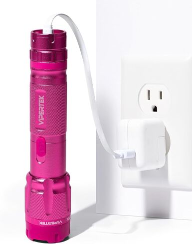 VIPERTEK VTS-T03 Aluminum Stun Gun for Self Defense Rechargeable with LED Flashlight, Pink in Kuwait