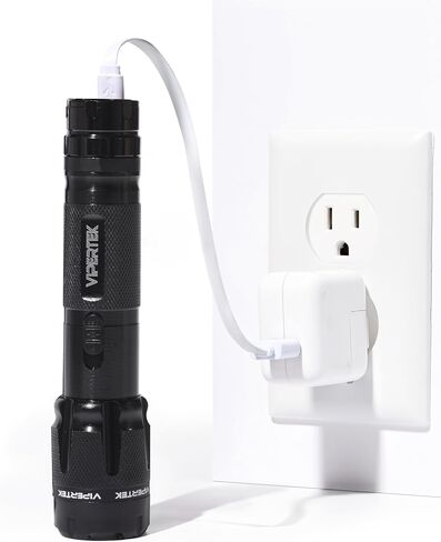 VIPERTEK VTS-T03 Aluminum Stun Gun for Self Defense Rechargeable with LED Flashlight, Black in Kuwait