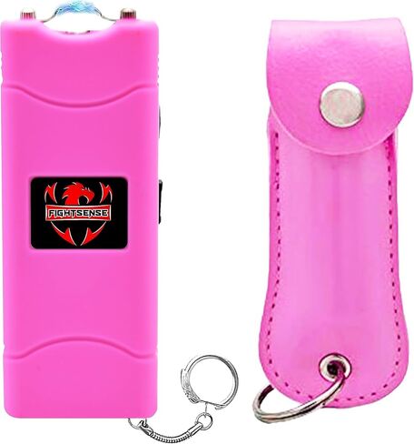FIGHTSENSE Mini Stun Gun Keychain & Pepper Spray Combo Pack for Self Defense Kit - Extremely Powerful Stun Gun Flashlight for Women in Saudi Arabia