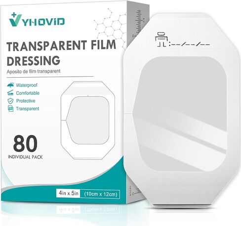 Transparent Film Dressing 4" x 4.75" Box of 30 - Waterproof Bandages for Swimming, Showering, Wounds, Post Surgical Shower or IV Shield, Tattoo Aftercare Bandage, Scar Therapy, Adhesive Patches in Saudi Arabia
