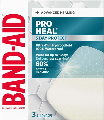 BAND-AID Brand Pro Heal 5 Day Protect Hydrocolloid Blister Bandages, 6 Ct | 100% Waterproof, Advanced Healing for Wound Care, Extra Cushion for Blister Protection, Less Scarring vs. Uncovered Wound in Kuwait
