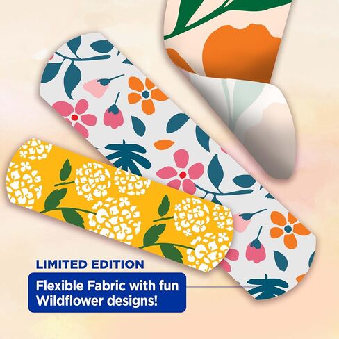 BAND-AID Brand Flexible Fabric Adhesive Bandages, Wildflower Designs, 30 Ct | Comfortable Protection, Sterile Wound Care for Minor Cuts, Scrapes & Burns, For First Aid Kits, Assorted Fun Pretty Designs in Kuwait