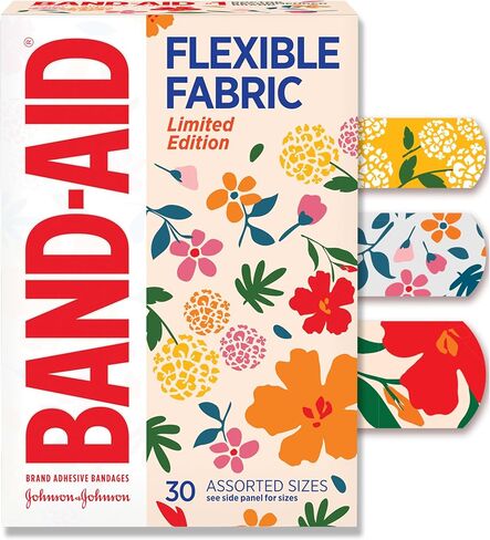 BAND-AID Brand Flexible Fabric Adhesive Bandages, Wildflower Designs, 30 Ct | Comfortable Protection, Sterile Wound Care for Minor Cuts, Scrapes & Burns, For First Aid Kits, Assorted Fun Pretty Designs in Kuwait