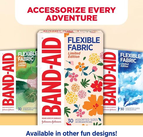 BAND-AID Brand Flexible Fabric Adhesive Bandages, Wildflower Designs, 30 Ct | Comfortable Protection, Sterile Wound Care for Minor Cuts, Scrapes & Burns, For First Aid Kits, Assorted Fun Pretty Designs in Kuwait