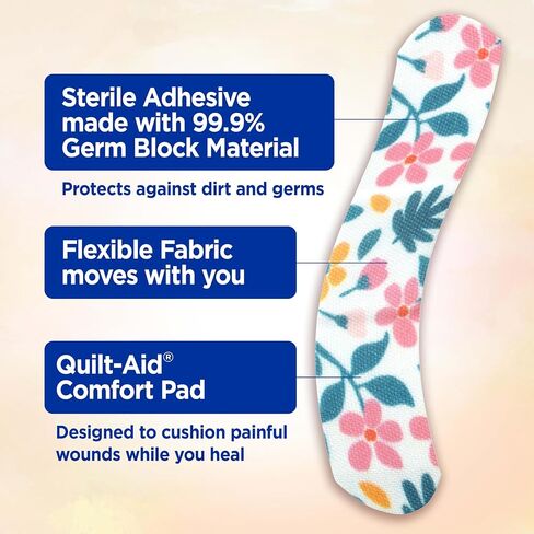 BAND-AID Brand Flexible Fabric Adhesive Bandages, Wildflower Designs, 30 Ct | Comfortable Protection, Sterile Wound Care for Minor Cuts, Scrapes & Burns, For First Aid Kits, Assorted Fun Pretty Designs in Kuwait