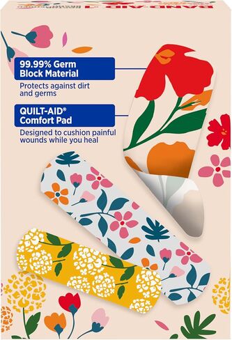 BAND-AID Brand Flexible Fabric Adhesive Bandages, Wildflower Designs, 30 Ct | Comfortable Protection, Sterile Wound Care for Minor Cuts, Scrapes & Burns, For First Aid Kits, Assorted Fun Pretty Designs in Kuwait