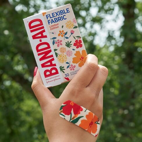 BAND-AID Brand Flexible Fabric Adhesive Bandages, Wildflower Designs, 30 Ct | Comfortable Protection, Sterile Wound Care for Minor Cuts, Scrapes & Burns, For First Aid Kits, Assorted Fun Pretty Designs in Kuwait