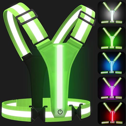 LED Reflective Vest Running Gear 5 Colors Light Up Reflective Running Vest | For Night Walking Cycling Jogging, Adjustable Size for Men Women, Rechargeable and High Visible in Saudi Arabia