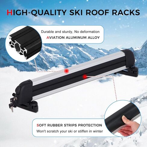 Ski and Snowboard Roof Racks, 24.3" Universal Ski Roof Rack Carrier | Fits 4 Pairs of Skis or 4 Snowboards, Safety Anti-Theft Lock Design, Silver in Saudi Arabia