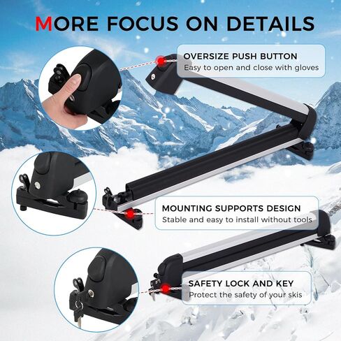Ski and Snowboard Roof Racks, 24.3" Universal Ski Roof Rack Carrier | Fits 4 Pairs of Skis or 4 Snowboards, Safety Anti-Theft Lock Design, Silver in Saudi Arabia