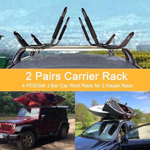 PIRIPARA Kayak Roof Rack 2 Pairs J-Bar Carrier Holder for Canoe, SUV, Cars, Truck, Surf Ski, Car Top Mount Racks for Trip, Set of 4 | 2 Pairs J-Bar Carrier Holder for Canoe, SUV, Cars, Truck, Surf Ski, Car Top Mount Racks for Trip, Set of 4 in Saudi Arabia